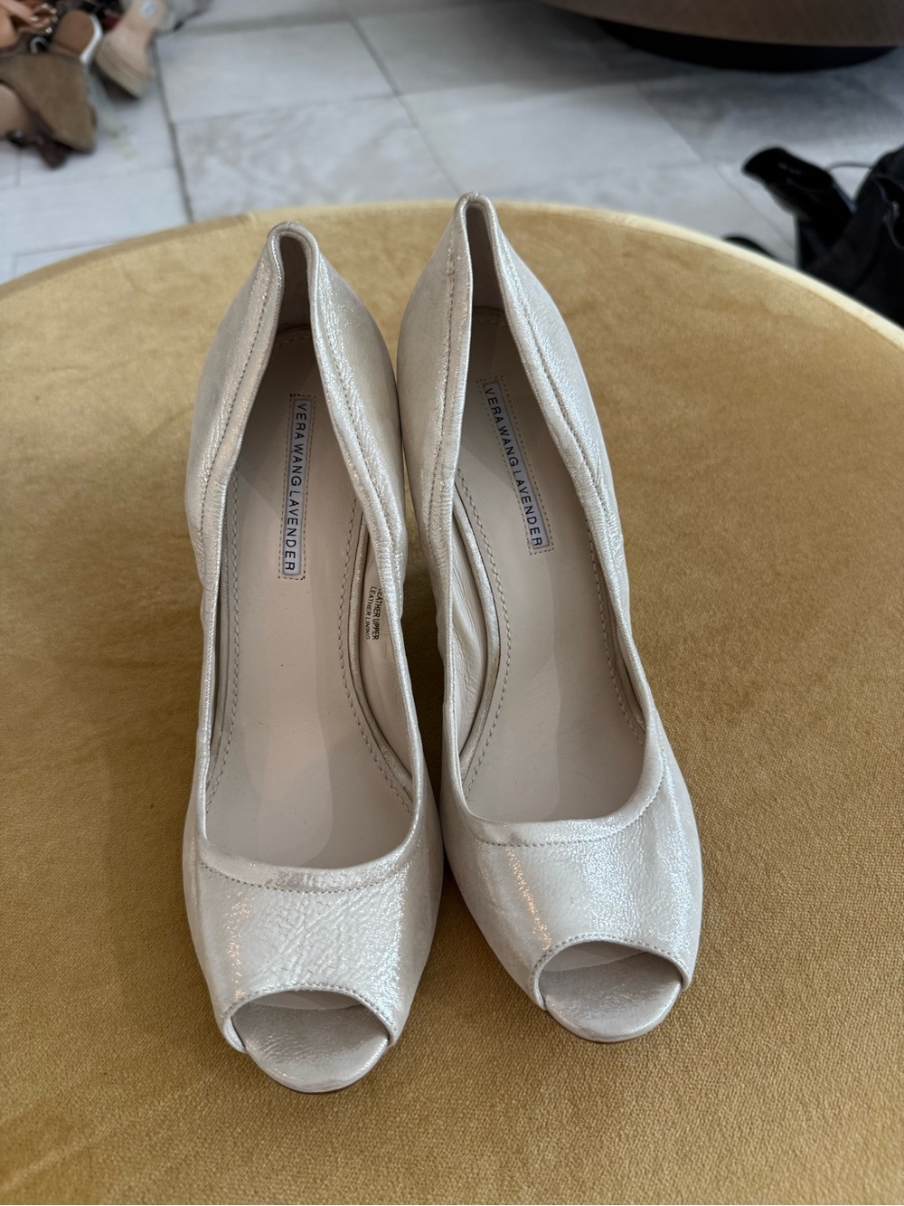 Vera Wang Lavender Label Ivory Peep-Toe Heels